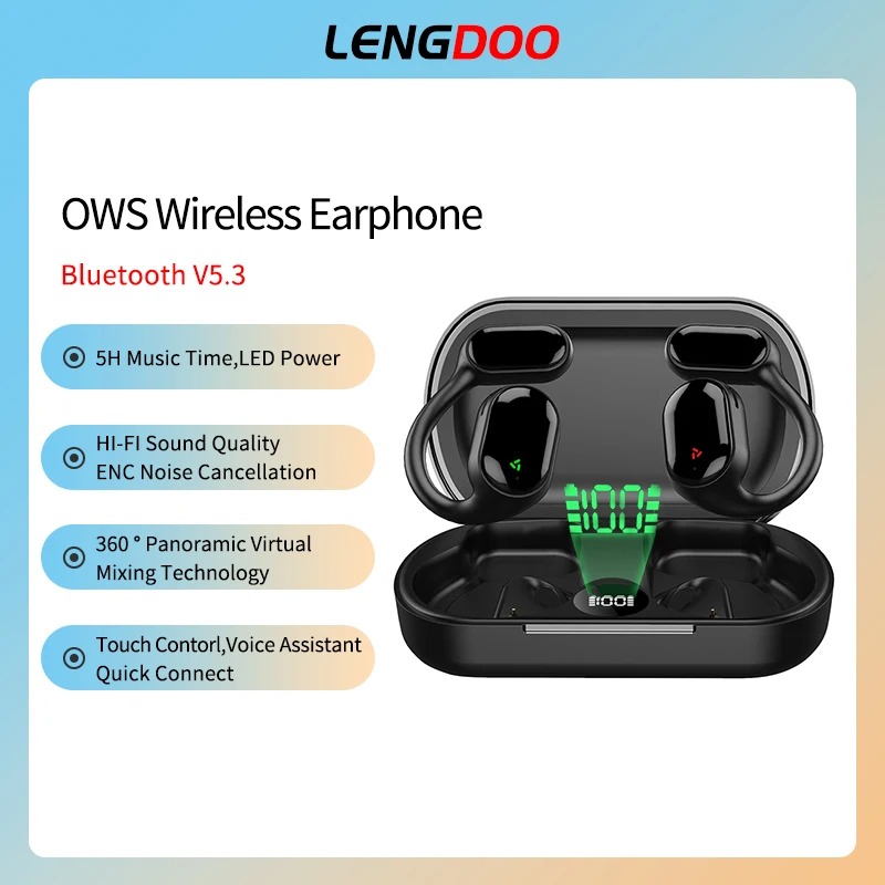 

OWS Wireless Earphones Bluetooth 5.3 Headphones HIFI Sound Quality Open Earbuds Noise Cancellation Sport Headsets 5H Music Time