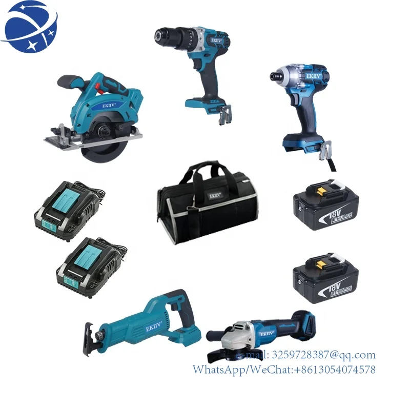 

Cheapest Factory Price EKIIV 21V/18V Cordless Brushless Combo Kit 5 Pcs Tools in one Cordless Combo Kit for Household repairing