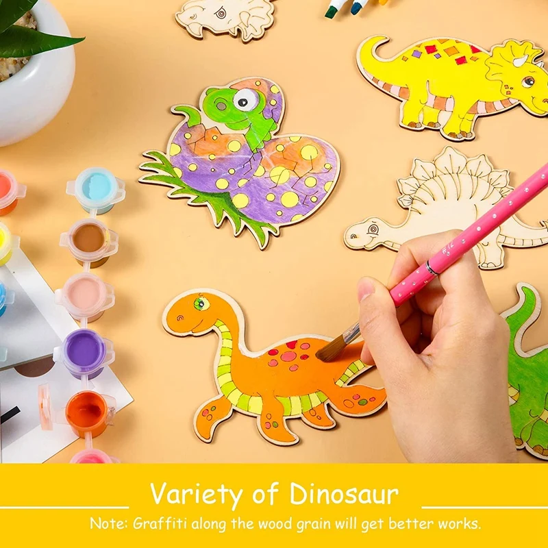 

40 PCS Dinosaur Wooden Cutouts Unfinished Blank Wooden Signs Shapes Paint DIY Crafts For Kids Painting Home Decoration