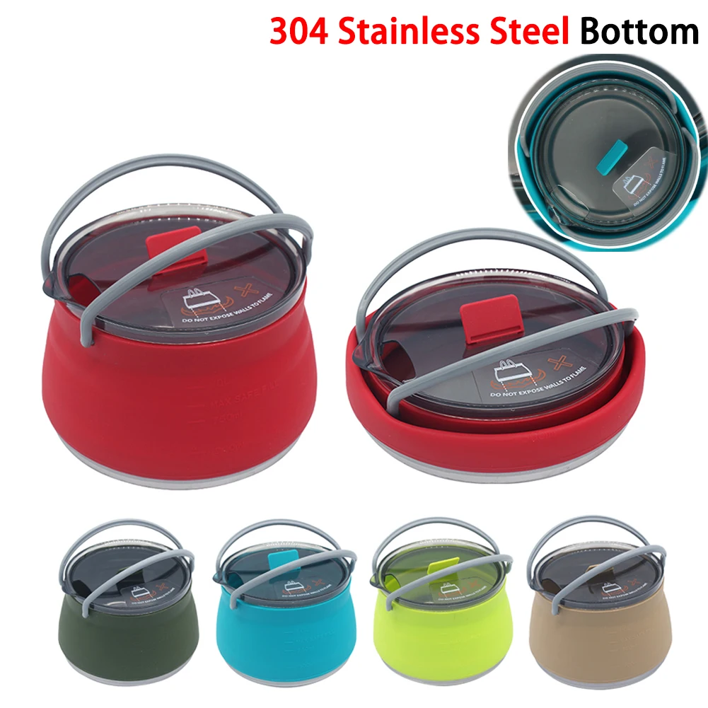 

Силиконовый складной чайник, уличный портативный мини-чайник для кипячения воды, кофейная чайная плита, термостойкий складной чайник для в...