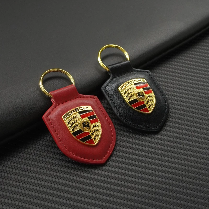 Кожаный автомобильный брелок с 3D эмблемой для ключей Porsche Panamera Cayenne Taycan 911 718 Macan