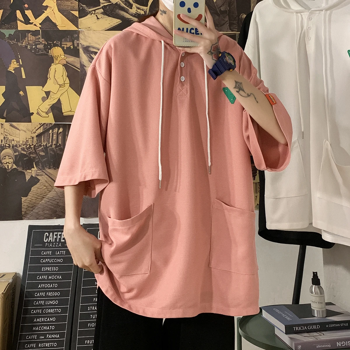 mens short sleeve hooded shirt