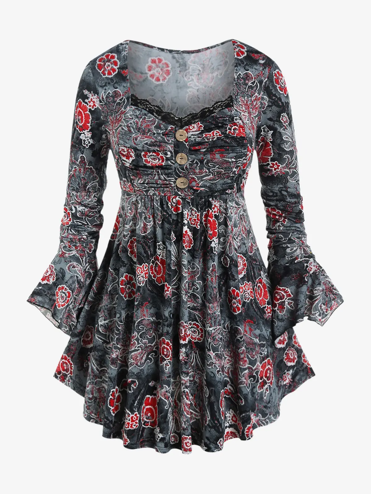 

Женская футболка с длинным рукавом и цветочным принтом, 4XL