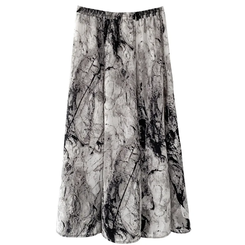 

Ink Painting Half Skirt Female Summer Loose Pleated Waist A-Line Skirts Women's Large Pendulum Long Dresses Lady's Fashion 2022