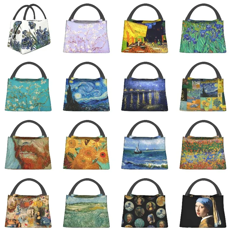 

Vincent Van Gogh Lrises Thermal Insulated Lunch Bags Art Flowers Painting Resuable Lunch Tote for Outdoor Storage Meal Food Box