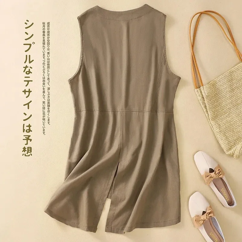 Женский жилет из хлопка и льна весенний для отдыха 2024