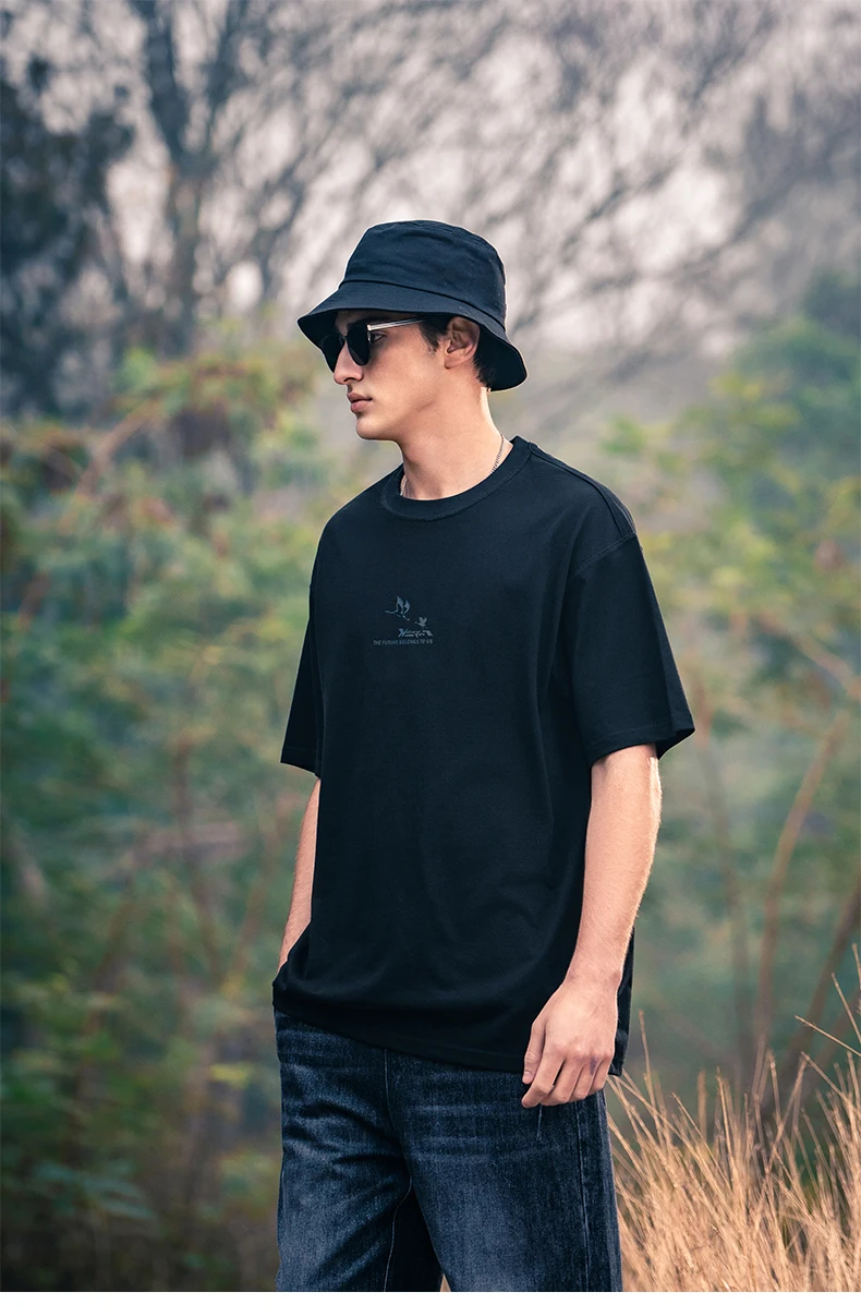 

Мужская свободная футболка из чистого хлопка, модная футболка с коротким рукавом и принтом дикой гусины, лето 8156