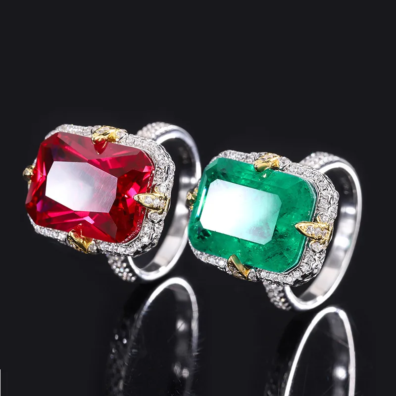 

Gorgeous 12*16mm Oblong Lab Created Emerald Ruby Ring For Women 925 Sterling Silver Original Certified Jewelry Mother's Day Gift