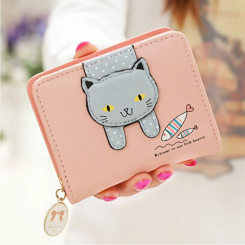 

Women Cute Cat Wallet Small Zipper Girl Wallet Brand Designed Pu Leather Women Coin Purse Female Card Holder Wallet Billetera