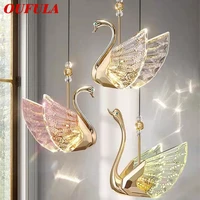 oufula nordic pendant lamp creative gold led linear swan chandelier light for decor home dining room bedroom fixtures