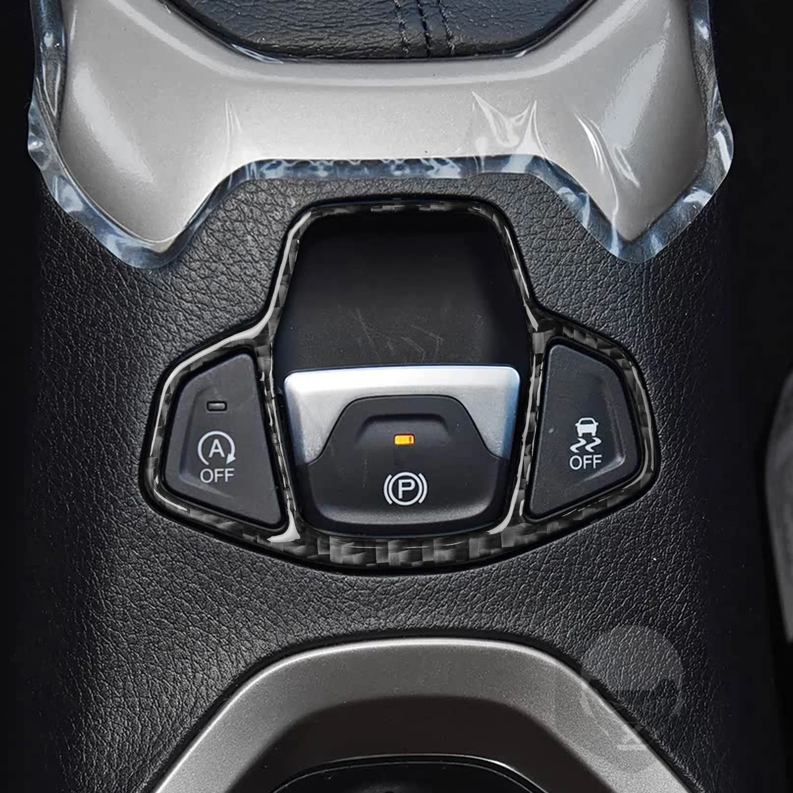 Фото Для Jeep Renegade 2014-2023 углеродное волокно электронная панель управления стояночным тормозом рамка крышка декоративные автомобильные аксессуары наклейка №3