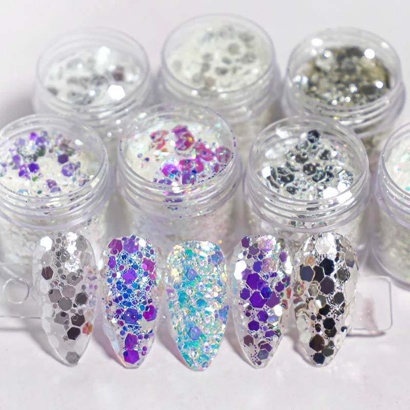 Holographic AB Aurora Nail Art Sequins Mermaid Mixed Size Hexagon Chunky Chrome Glitter Accessories Polish Manicure Decorations