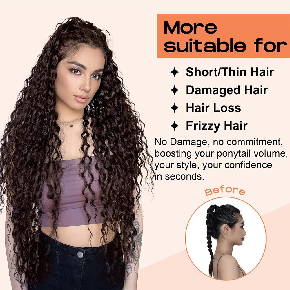 Накладной хвост из кукурузных волн удлинитель синтетического чёрного хвоста 32