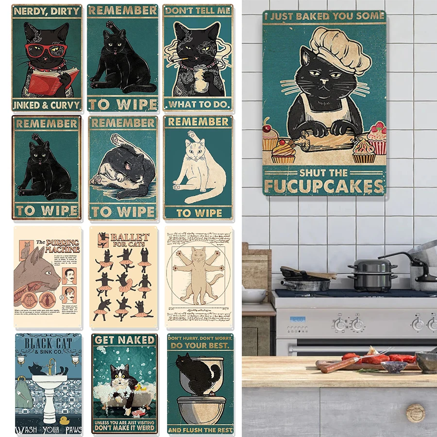 

CUTE CAT Before Coffee After Poster, Cat Poster Vintage Tin Metal Sign Bar Club Cafe Garage Wall Decor Farm Decor Art 20x30CM