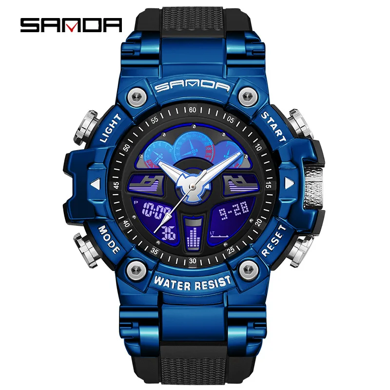 

Sanda 3156 Trendy Men Led Analog Display Alarm Wrist Watches Digital Quartz Movement Waterproof Outdoor Sports Hand Clock