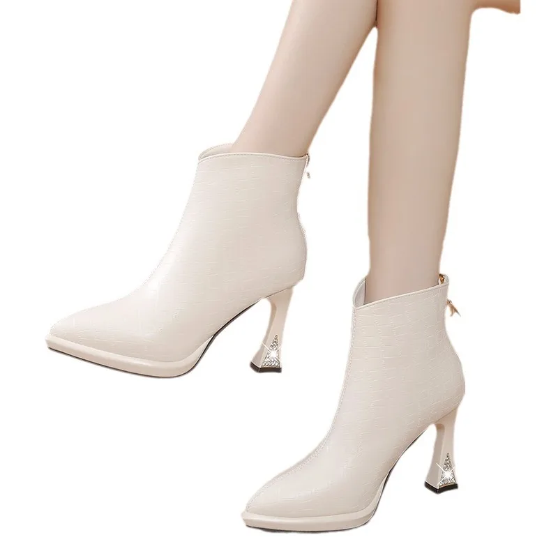 Острые ботинки-женские зимние ботинки обувь на молнии сзади пуанты 2024 резиновый