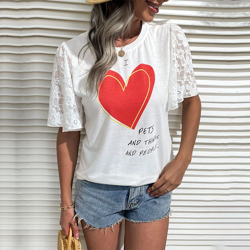 

Cekcya женская летняя повседневная футболка с принтом Love Heart, модная летняя женская футболка с коротким рукавом, футболка