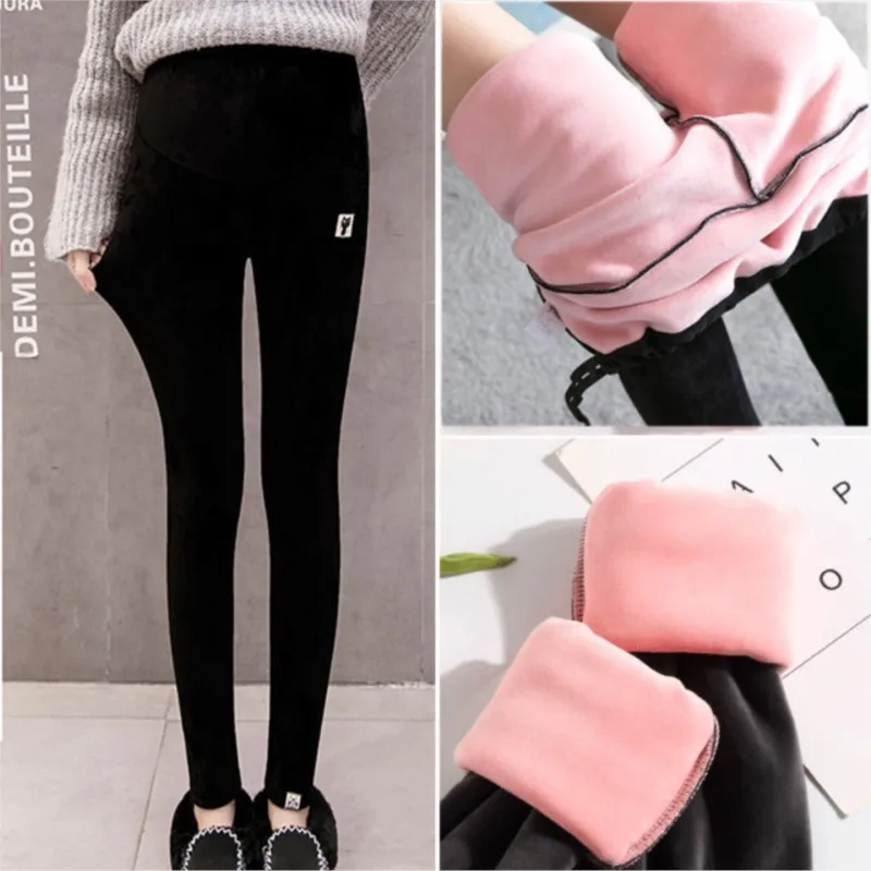 Pregnant Women Winter leggings Double Sided Velvet Keep Warm legging Trousers Maternity thick Fleece Belly Pants