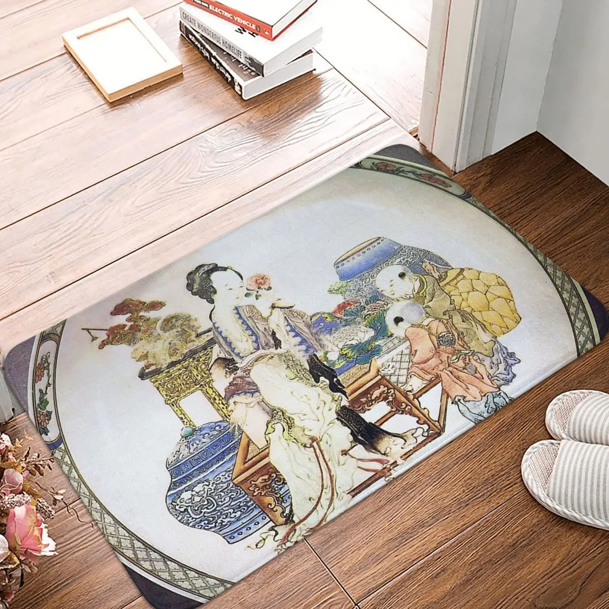 

Chinese Non-slip Doormat Living Room Mat Antique Porcelain Plate Hallway Carpet Welcome Rug Indoor Decorative