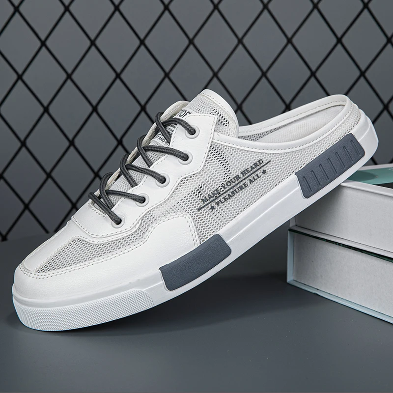 

Fashion Mesh Breathable Men Half Slippers Outdoor Hard-wearing Male Casual Shoes Soft Comfort Slip-on Footwear All-match Flats