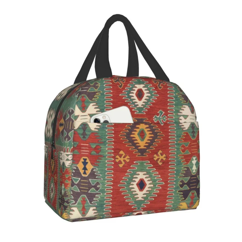 

Bohemian Persian Style Antique Turkish Kilim Thermal Lunch Bags Women Geometric Floral Art Portable Lunch Tote Picnic Food Box