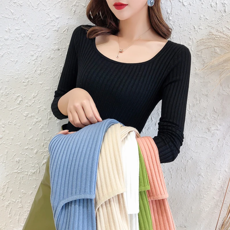 YuooMuoo Женский Облегающий Вязаный Топ Эластичный Пуловер С Длинными Рукавами