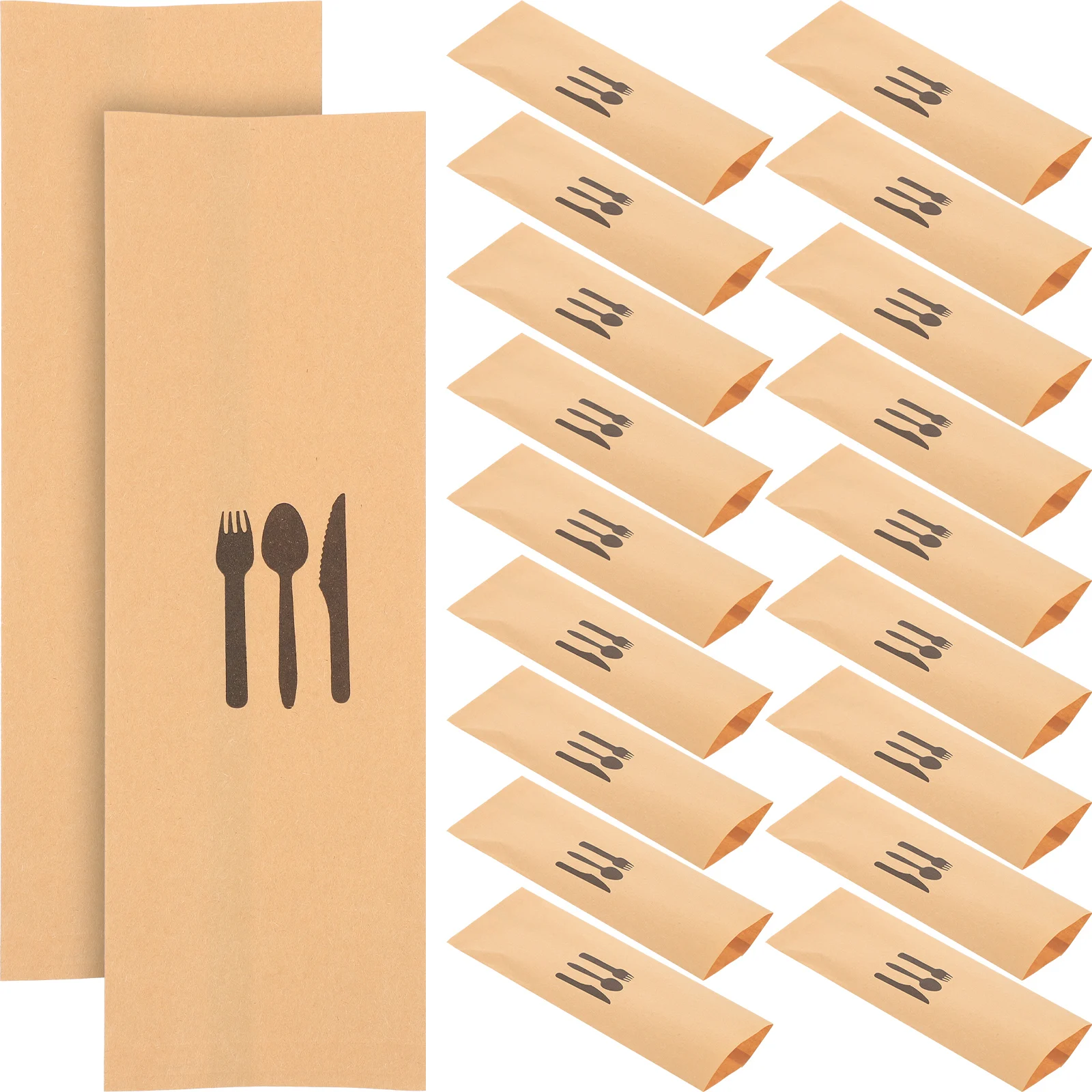 100pcs Kraft Paper Cutlery Set Disposable Fork Cover Rack Hotel Bags Tableware Utensil Dinner Party