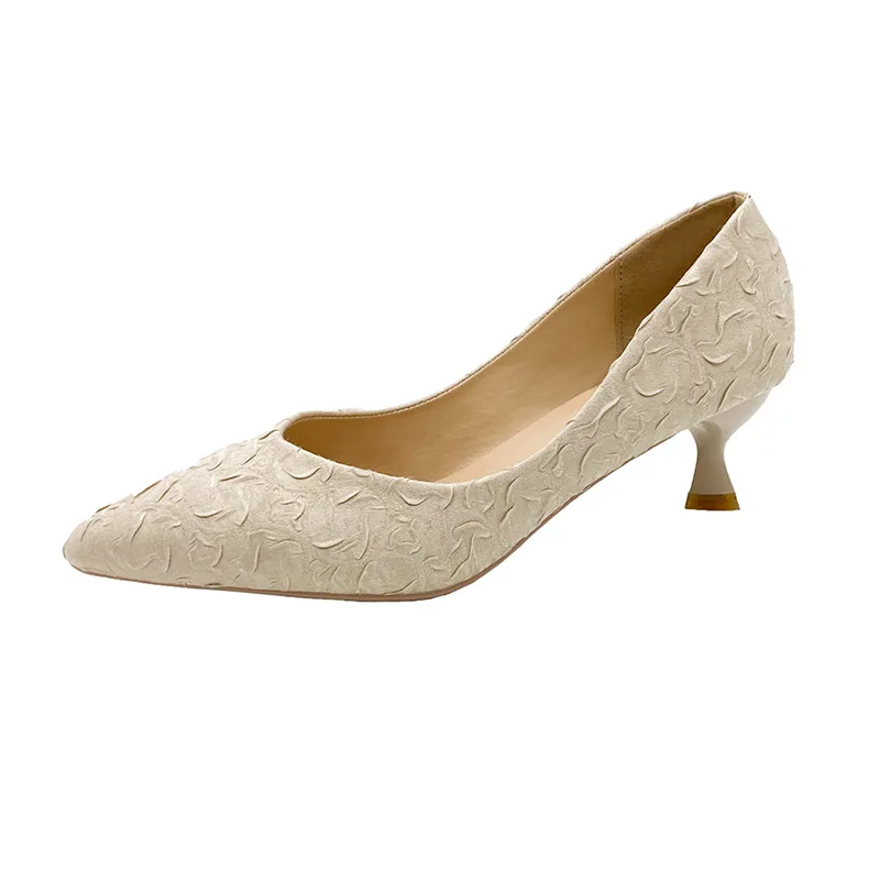 

2022 Beige High Heels Shallow Mouth Fine Heeled Shoes Stiletto Slides Rubber Thin Cotton Beige High Heels Shallow Mout