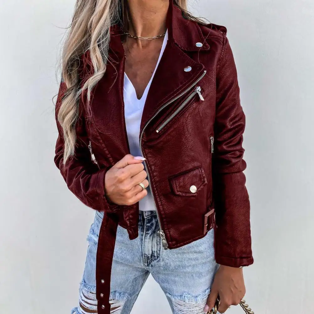 

Stylish Autumn Biker Coat Streetwear Women Jacket Long Sleeves Keep Warm Smooth Surface Women Jacket