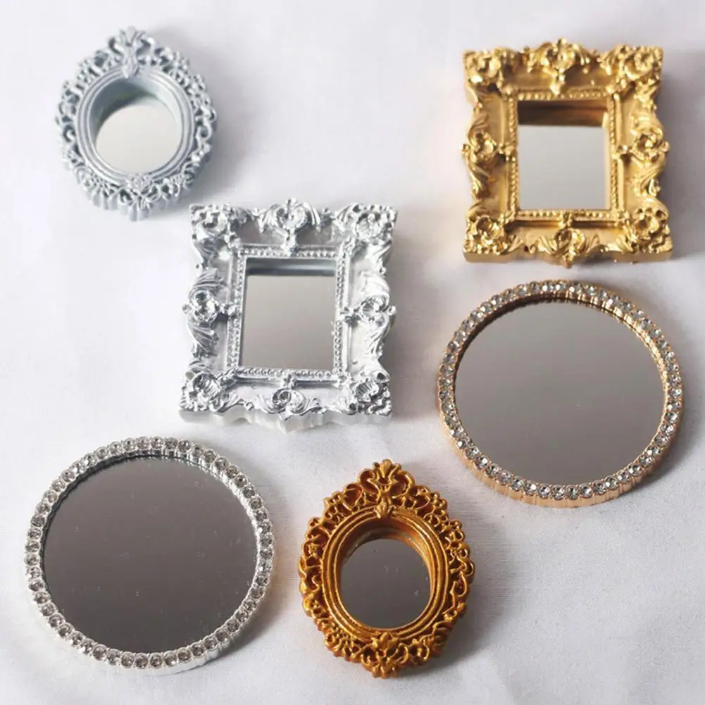 

Mini Mirror Amusing Dollhouse Square Carved Mirror Accessories Simulated Dollhouse Mirror