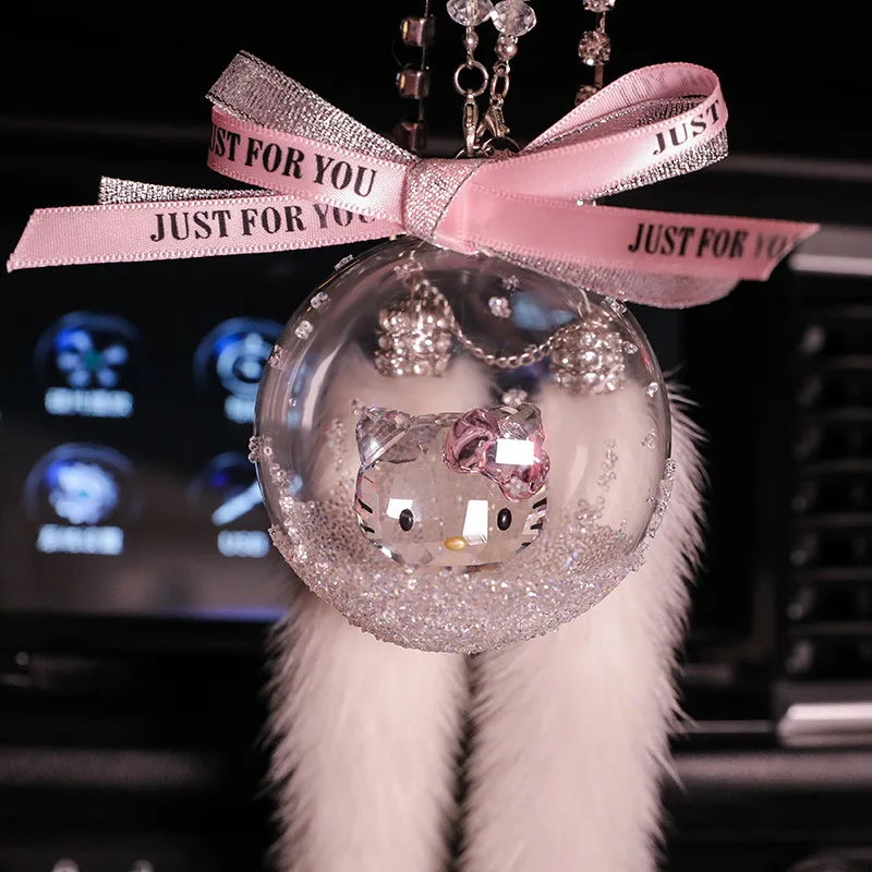

Hello Kitty Car Crystal Pendant Pink Kawaii Cute Car Interior Rearview Mirror Pendant