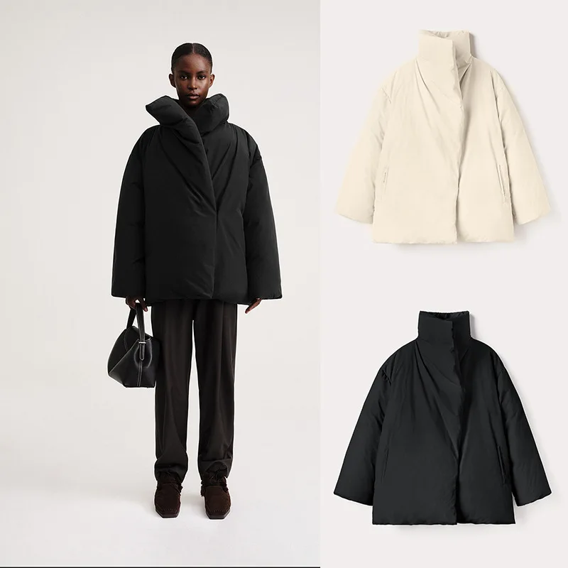 

2022 Autumn and Winter New Solid Color White Goose Down Jacket Women Casual Warm Jacket Coat