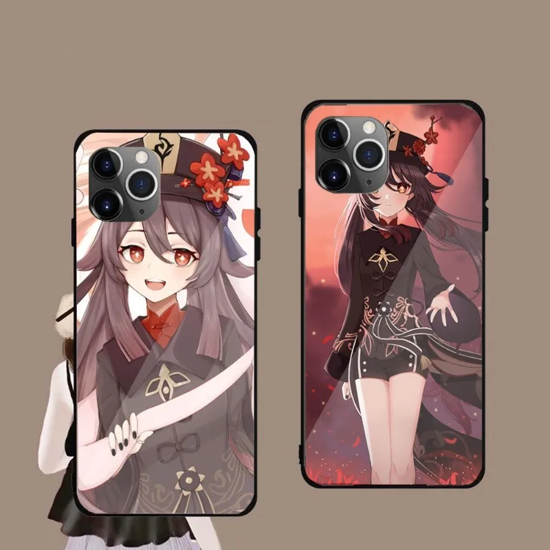 

Чехол Hu Tao Genshin для телефона IPhone 14, 13, 12, 11, XS, X, 8, 7, 6 Plus, Mini Pro Max, SE 2022, черный чехол из поликарбоната и ТПУ стекла для телефона