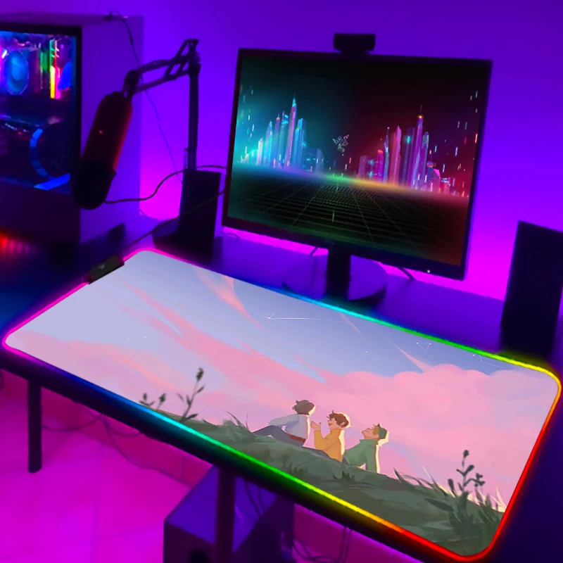 

RGB коврик для мыши Dream SMP с подсветкой, аксессуары для геймерского шкафа, светящийся Настольный коврик, коврики RGB для ПК, аниме, игровой коври...
