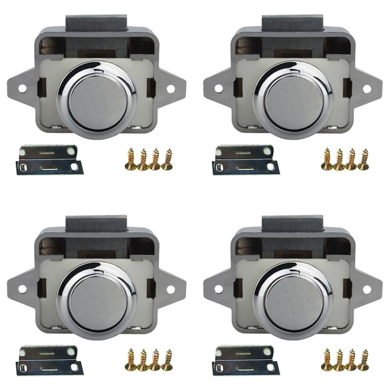 

4PCS 26Mm Push Lock Latch Button Catch Lock Motorhome RV Cabinet Cupboard Door Knob, Chrome