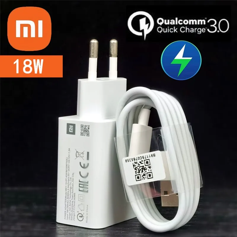 Зарядное устройство Xiaomi 18 Вт, оригинальное быстрое зарядное устройство ЕС QC 3,0, Usb-кабель для быстрой зарядки Redmi Note 6 7 8 Pro 9 10 POCO M3 9A 10A 4X