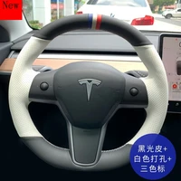hand stitched car steering wheel cover leather suede grip cover suitable for tesla model 3 model y model s model x accessories