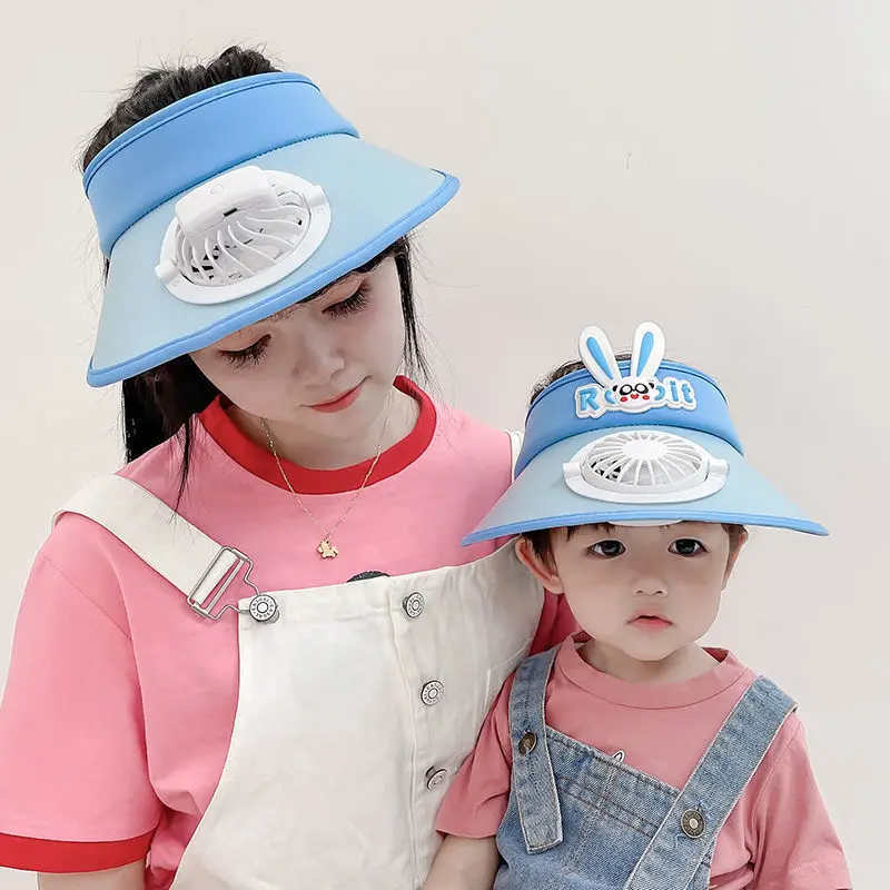 Kid Adult Summer Sun Hat Solar Cooling Rechargeable Cooling Fan Hat Sun Visor Hat Summer Baseball Hat Empty Top Outdoor Sunhat