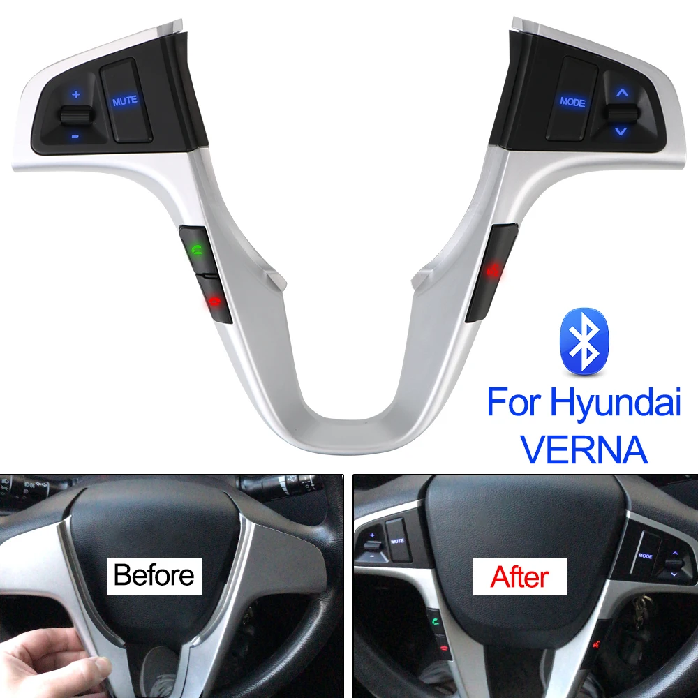 

Steering Wheel Button Audio Volume Music Control Switch Car Accessories Blue Backlight For Hyundai VERNA SOLARIS Bluetooth