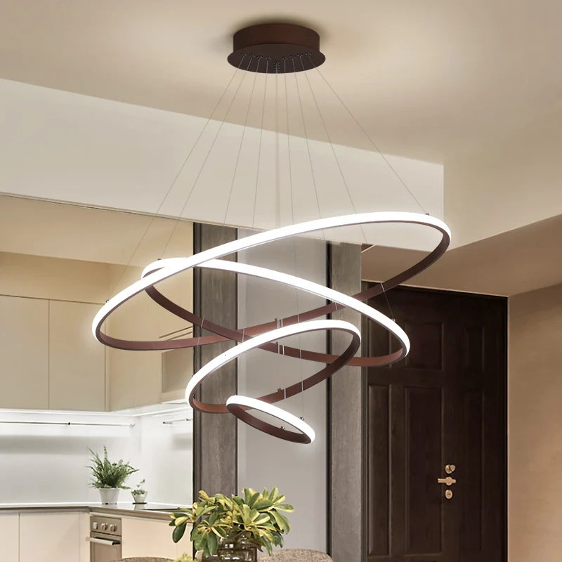 

Brown/white Modern led pendant lights for living room dining room kitchen hanglamp Circle Rings aluminum pendant Lamp fixtures