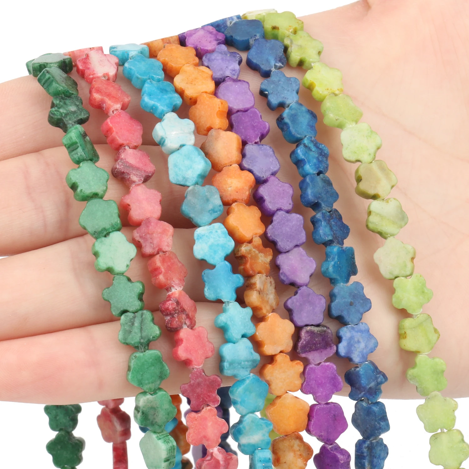 

8x8mm AA Flower Shape Natural Sediment Stone Bead Multicolor Loose Beads for Jewelry Making DIY Charms Bracelet Accessories 15''