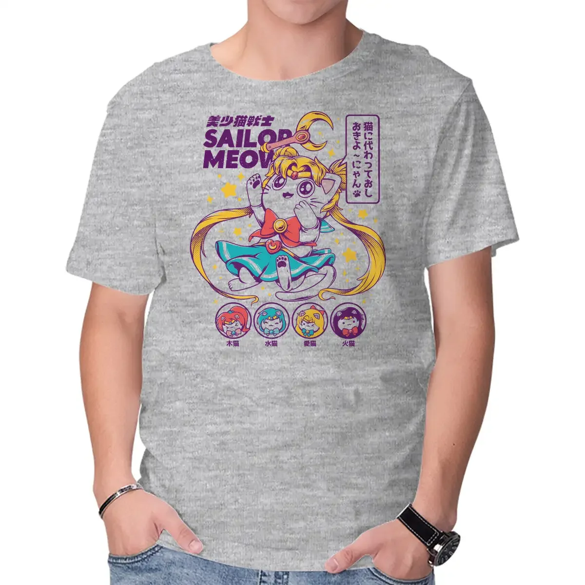 Футболки с рисунком Сейлор мяу для мужчин и женщин летняя одежда аниме коротким