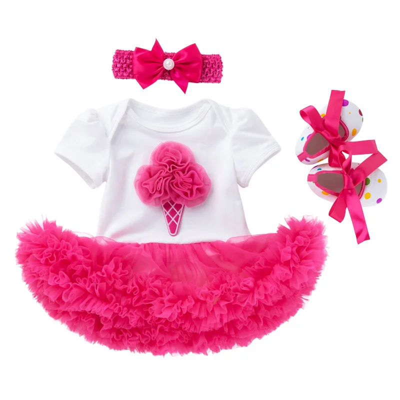 

Xmas Baby Girls Birthday Dress 0-2nd Party Romper Headband Toddler Shoes Christmas Tutu 4Pcs Suit Infant Clothing