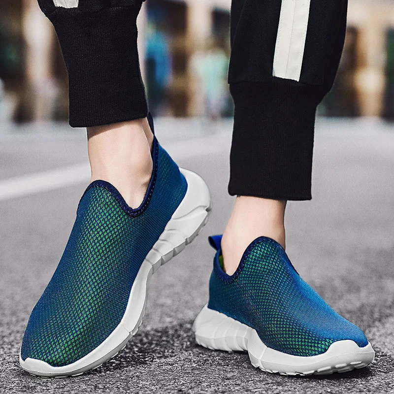 Summer Hot Cheap Blue Men's Sock Sneakers Mesh Breathable Running Shoes for Man Light Slip-on Athletic Shoes Men Big Size 46