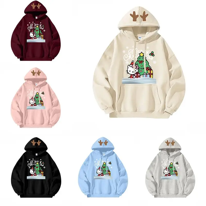 

Sanrios Hello Kittys Christmas Kawaii Sweatshirt Cartoon Printing Autumn Winter Loose Comfortable Cute Hooded Keep Warm Hoodie