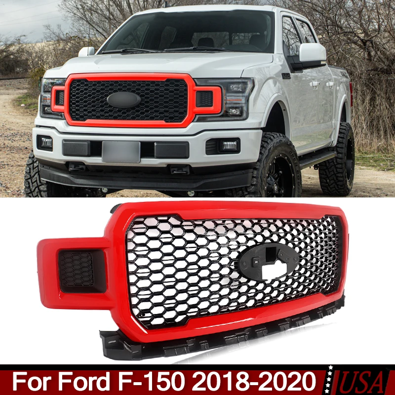 

Подходит для 2018-2020 Ford F-150 Экипаж кабины ячеистая решетка радиатора переднего бампера красный