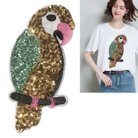 30cm large parrot embroidered clothes patches sequins animal iron on transfer patches appliques diy clothing decorative decal