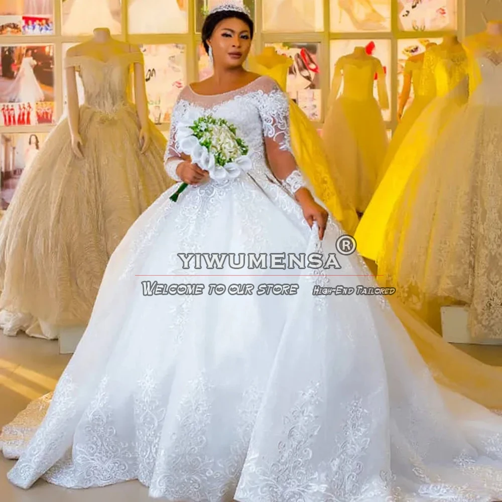 

DubaI African Bride Wedding Dresses Long Sleeves Appliques Ball Gown Princess Women Formal Party Bridal Gowns Tailore-Made Dress