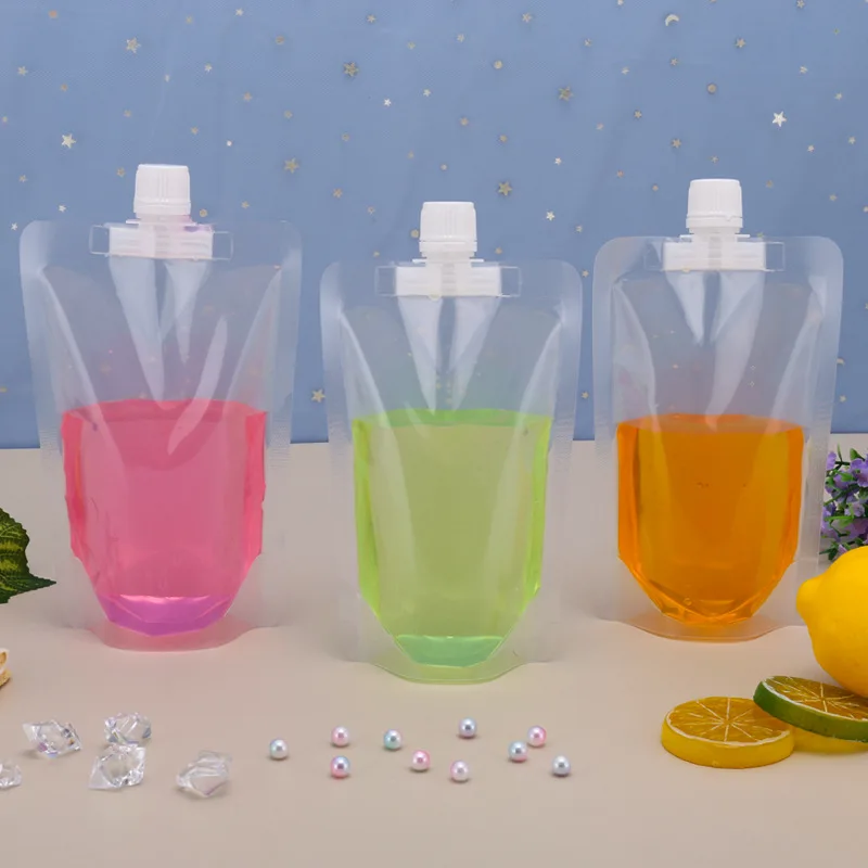 

Transparent Stand up Spout Beverage Bag Plastic Spout Storage Pouch for Party Wedding Juice Beer with Funnels
