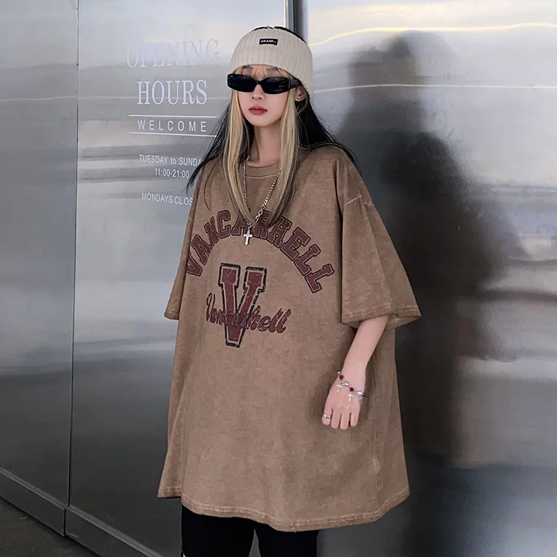 

Punk Letter Print T-shirt Summer Women's Fashion Design 2022 New Retro American Man Couple Casual Short Sleeved Tshirts Top